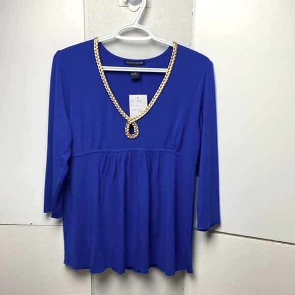 Boston Proper V Neck Inspired Keyhole Front Royal Blue Blouse Top Size Medium - Picture 3 of 9